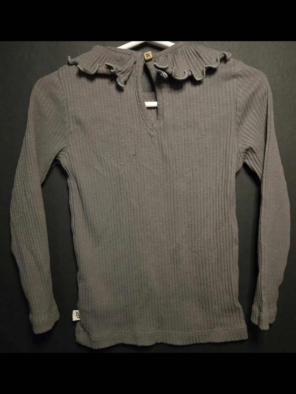 easy-peasy Girls Ribbed Ruffle Collar Long Sleeve Top - Gray
